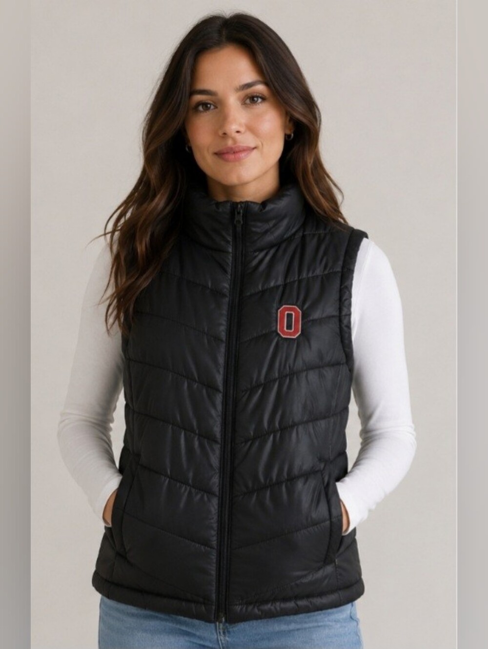 Ohio State Womens Sz 2X Black Vest Sleeveless Outdoor Collared Zip Up Puffer